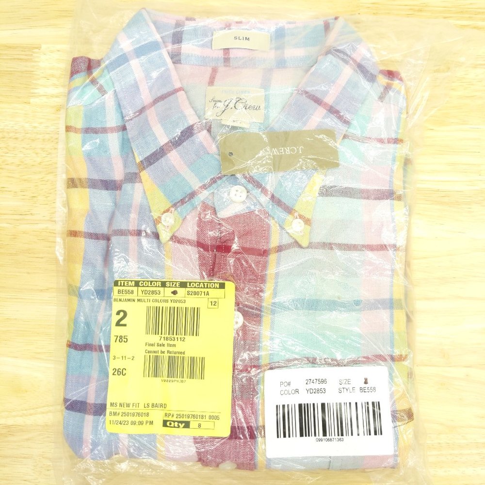 NWT J Crew Baird McNutt 100% Linen Slim Fit Shirt in Multicolor Tartan Plaid - Picture 3 of 3
